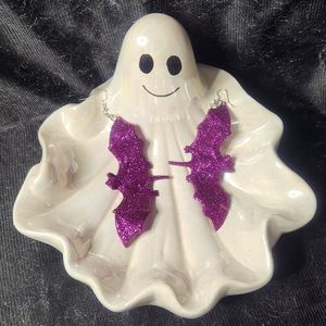 NEW handmade plastic purple sparkle bat earrings